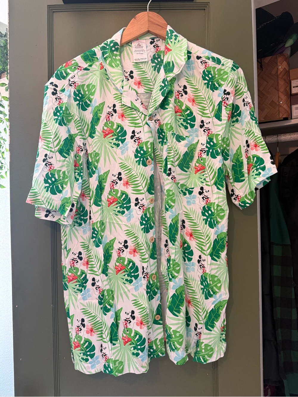 Disney Green Tropical Mickey Button-Up Shirt